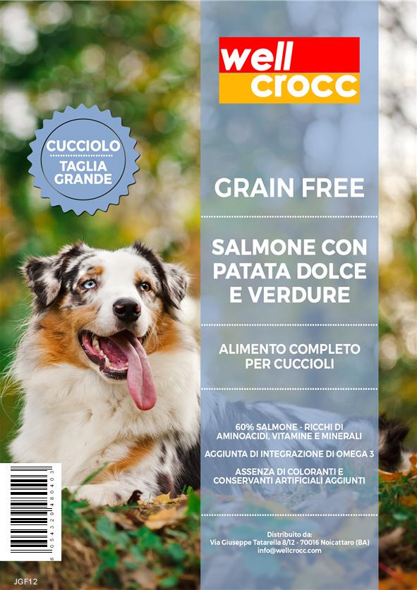 Wellcrocc Cane Puppy Large Grain Free Salmone Patata Dolce Verdura 12 Kg